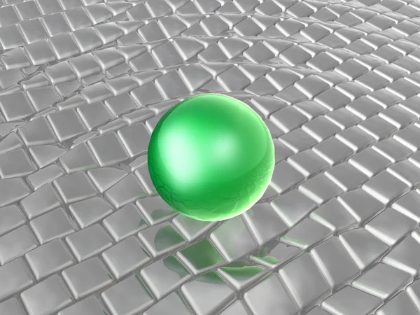 Green sphere on grey cubes — Stock Photo, Image