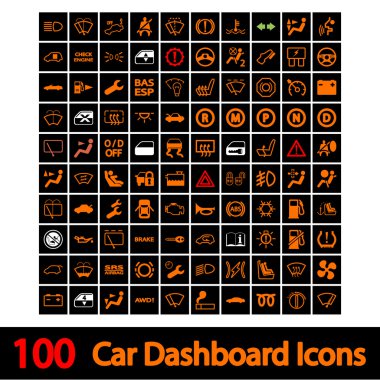 100 araba kontrol paneli simgeleri.