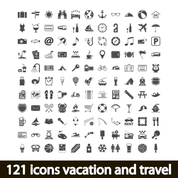 121 ícones de férias e viagens — Vetor de Stock