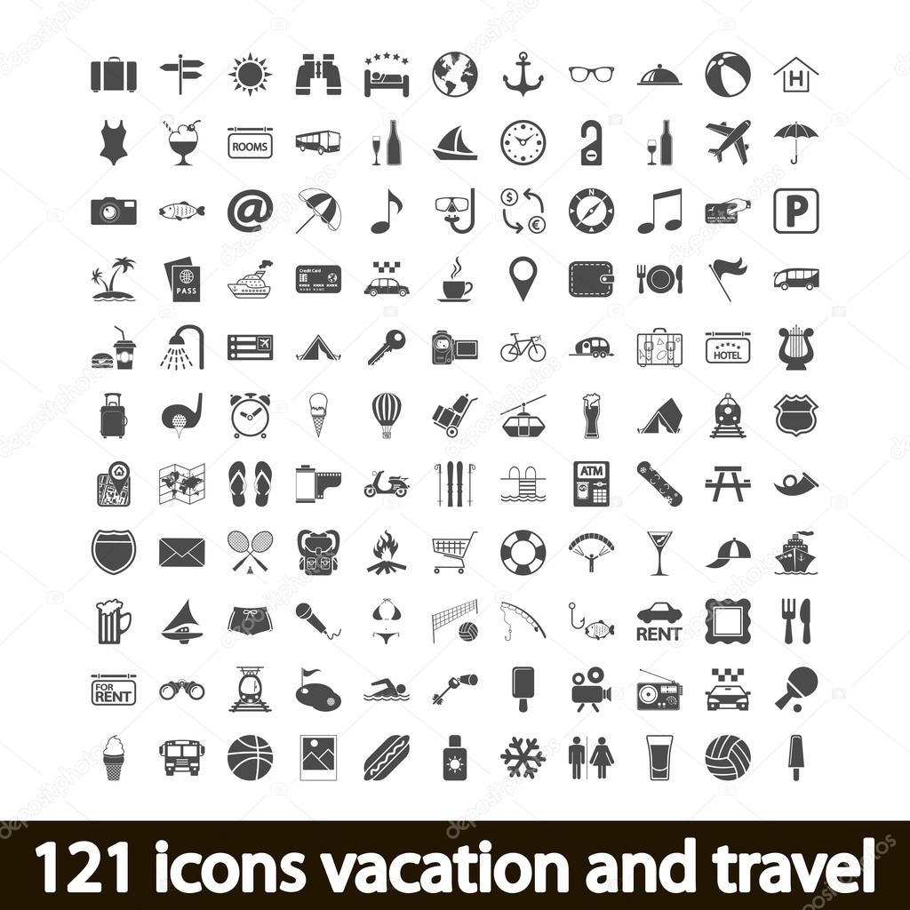 121 icons vacation and travel