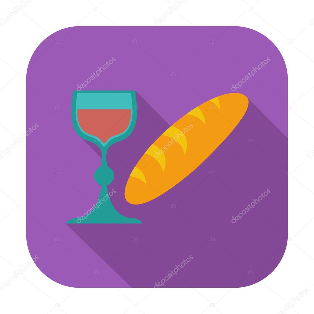 Bread and wine single icon.