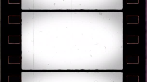 Marco de película de 35 mm 4K con agujero y ruido de piñón, polvo, cabello, arañazos — Vídeos de Stock