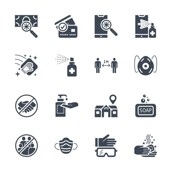 Coronavirus protection related vector icons set — Stock Vector