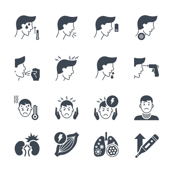 Coronavirus symptoms related vector icons set — Stock Vector