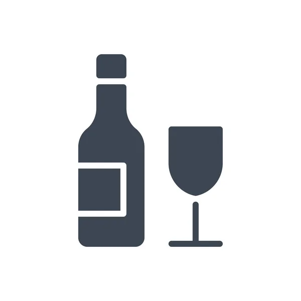 Botella de vino y vidrio relacionado con glifo vectorial ico — Vector de stock