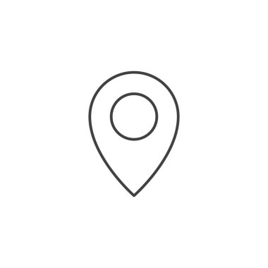 Haritayla ilgili çizgi vektör simgeleri. Modern harita işaretleyicileri. Konum kodu. Harita yeri işaretleyicisi. GPS konum sembolü. Beyaz arkaplanda vektör illüstrasyonu.