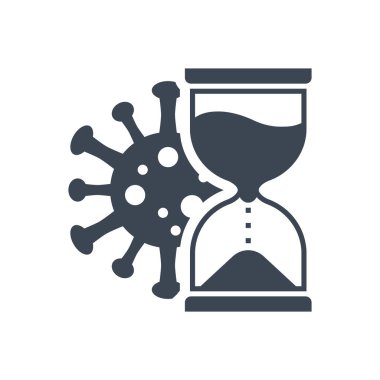 Kuluçka dönemi vektör sembolü ile ilgili. Kuluçka süresi kum saati ve virüs. Kuluçka dönemi tabelası. Beyaz arka planda izole edilmiş. Düzenlenebilir vektör illüstrasyonu