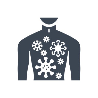 Enfeksiyon bağlantılı vektör sembol. Virüslü erkek gövdesi. Beyaz arka planda izole edilmiş. Enfeksiyon belirtisi. Düzenlenebilir vektör illüstrasyonu