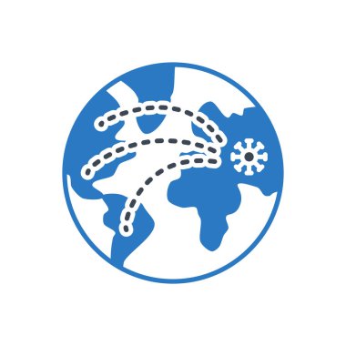 Pandemia bağlantılı vektör sembolü. Virüsün tüm dünyaya yayılması. Pandemia işareti. Beyaz arka planda izole edilmiş. Düzenlenebilir vektör illüstrasyonu