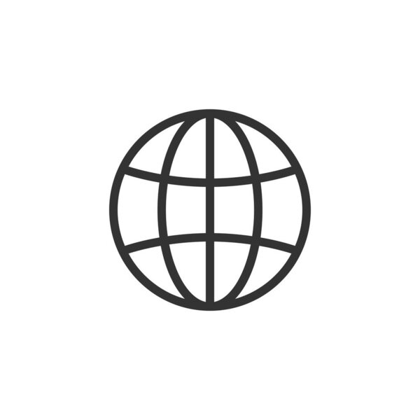 Связанный с глобусом векторный значок. Знак Земли. Мировой символ. Просто значок тонкой линии на белом фоне. Векторная иллюстрация.