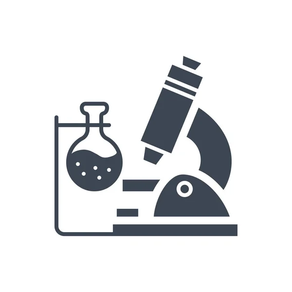 Ιατρική Έρευνα Σχετική Διάνυσμα Glyph Εικονίδιο Μικροσκόπιο Και Ένδειξη Φιάλης — Διανυσματικό Αρχείο