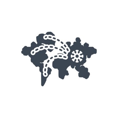 Pandemia bağlantılı vektör sembolü. Pandemia işareti. Virüsün dünya çapında yayılması. Beyaz arka planda izole edilmiş. Düzenlenebilir vektör illüstrasyonu