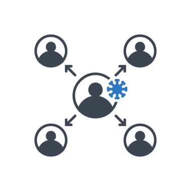 Virüs iletimi bağlantılı vektör simgesi. Virüs iletim işareti. Beyaz arka planda izole edilmiş. Düzenlenebilir vektör illüstrasyonu