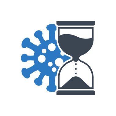 Kuluçka dönemi vektör sembolü ile ilgili. Kuluçka süresi kum saati ve virüs. Kuluçka dönemi tabelası. Beyaz arka planda izole edilmiş. Düzenlenebilir vektör illüstrasyonu