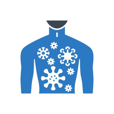 Enfeksiyon bağlantılı vektör sembol. Virüslü erkek gövdesi. Beyaz arka planda izole edilmiş. Enfeksiyon belirtisi. Düzenlenebilir vektör illüstrasyonu