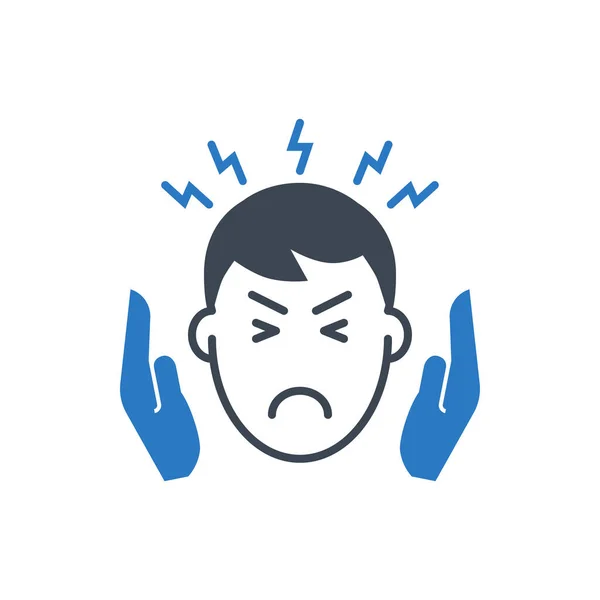 ヘッドキャッシュ関連のベクトルグリフアイコン 寺院で彼の手に頭痛の種の男の頭 頭痛の兆候だ 白い背景に隔離されている 編集可能なベクトル図 — ストックベクタ