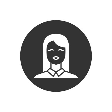 Web ve mobil uygulamalar için kadın kullanıcı avatarı ile ilgili glyph vektör simgesi. Kadın çalışan imzası.