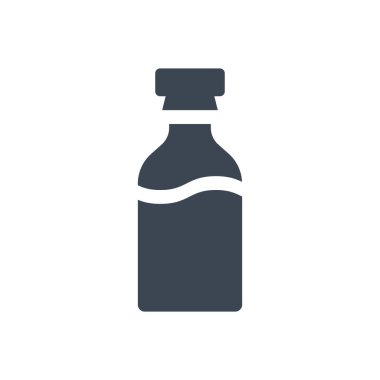 Tıbbi Şişe İlgili Vektör Glyph Simgesi. Şişe işareti. Uyuşturucu ikonu. Beyaz Arkaplanda İzole Edilmiş