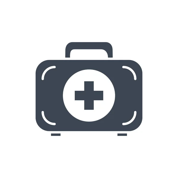 応急処置キット関連のベクトルグリフアイコン 医療用クロスサイン付きの医療スーツケース 救急キットのサインだ 白い背景に隔離されている 編集可能なベクトル図 — ストックベクタ