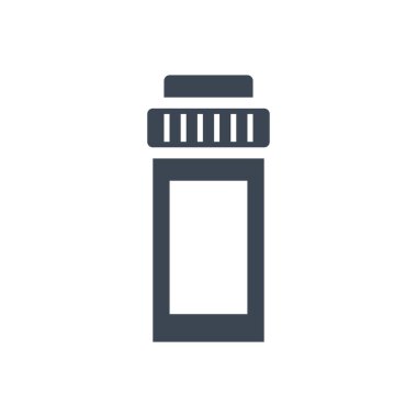 İlaç Şişesi İlgili Vektör Glyph Simgesi. - Uyuşturucu. Beyaz Arkaplanda İlaç Şişesi İşareti İzole Edildi