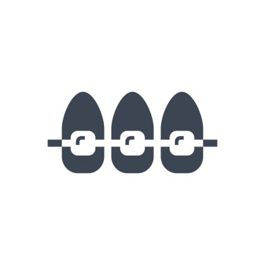 Diş telleri Glyph İlgili Vektör Simgesi. Diş teli işareti. Beyaz Arkaplanda İzole Edilmiş