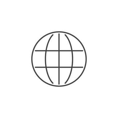 Küre bağlantılı vektör simgesi. Dünya işareti. Dünya sembolü. Beyaz arkaplanda basit ince çizgi simgesi. Vektör illüstrasyonu.