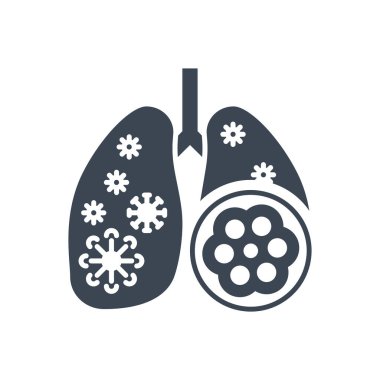 Zatürree bağlantılı vektör sembolü. Ciğerleri alveollü ve koronavirüslü. Zatürree işareti. Beyaz arka planda izole edilmiş. Düzenlenebilir vektör illüstrasyonu