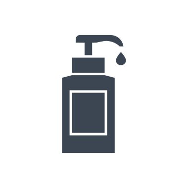 Sanitazer şişesinde damla bağlantılı vektör sembolü var. Sanitazer tabelası. Beyaz arka planda izole edilmiş. Düzenlenebilir vektör illüstrasyonu