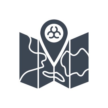 Salgınla ilgili vektör sembolü. Haritada biyolojik tehlike tespit edildi. Salgın işareti. Beyaz arka planda izole edilmiş. Düzenlenebilir vektör illüstrasyonu