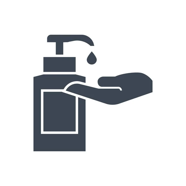 手部清洁剂相关的向量字形图标 清洁剂从瓶中滴在手掌上 手部清洁剂标志 被白色背景隔离 可编辑的矢量说明 — 图库矢量图片