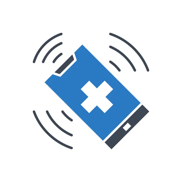医師関連のベクトルグリフアイコンを呼び出します 医療用クロス振動やリングを持つスマートフォン 医療支援 白い背景に隔離されている 編集可能なベクトル図 — ストックベクタ
