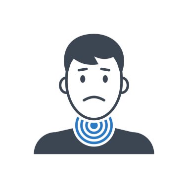 Boğaz ilintili vektör sembolü. Boğazı ağrıyan bir adamın başı. Boğaz ağrısı işareti. Beyaz arka planda izole edilmiş. Düzenlenebilir vektör illüstrasyonu