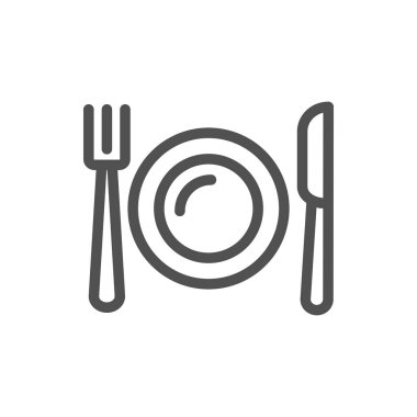 Plate, Fork and Knife Icon. Plate, Fork and Knife Related Vector Line Icon. Editable Image