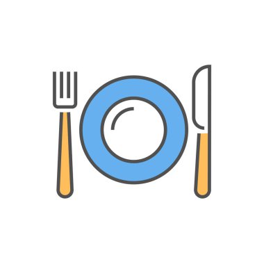 Tabak, Çatal ve Bıçak Simgesi. Tabak, Çatal ve Bıçak İlgili Vektör Taslak Simgesi. Düzenlenebilir Vuruş