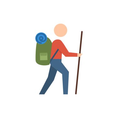 Backpacker Icon. Backpacker Related Vector Flat Icon. Editable Image