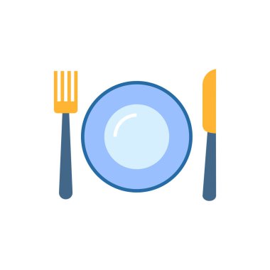 Plate, Fork and Knife Icon. Plate, Fork and Knife Related Vector Flat Icon. Editable EPS