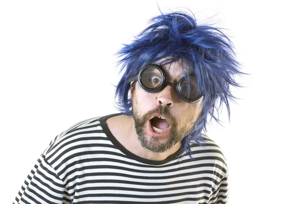 Bizarre Man Blue Hair — Stock Photo, Image