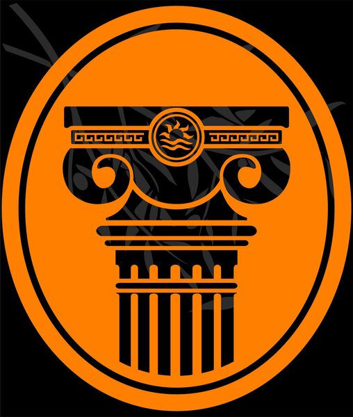 Stencil of column and olive branch in background