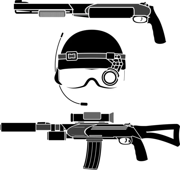 Combat helmet and weapons — Stok Vektör