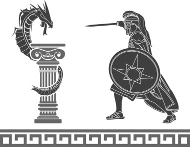 Ancient hero and dragon clipart