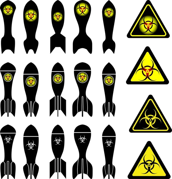 Set of chemical bombs and bio hazard signs — Stock Vector