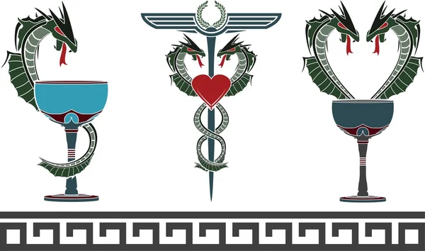 Set of fantasy medical and pharmacy symbols — Stock Vector