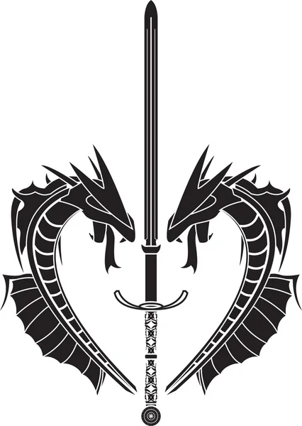 Plantilla de dragones y espada medieval — Vector de stock