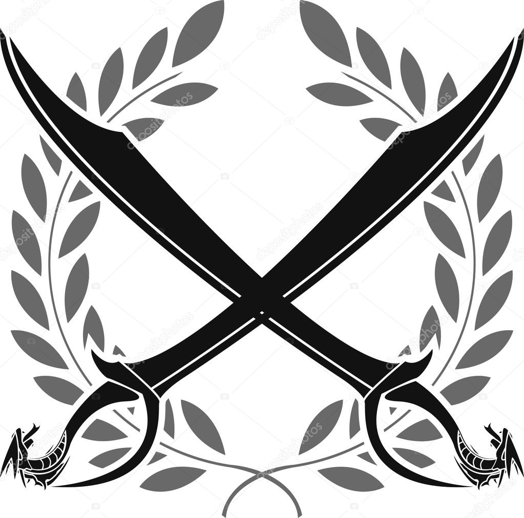 Dragon sabers and laurel wreath