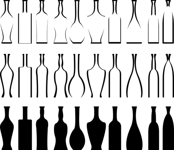 Set de botellas plantillas y siluetas — Vector de stock