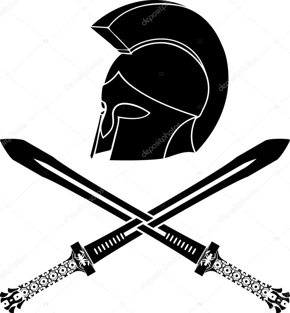 Fantasy barbarian helmet with swords
