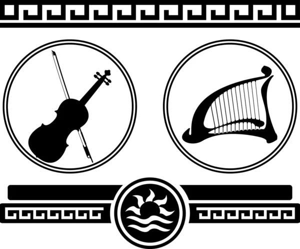 Silhouettes of violin and ancient harp — Stock Vector