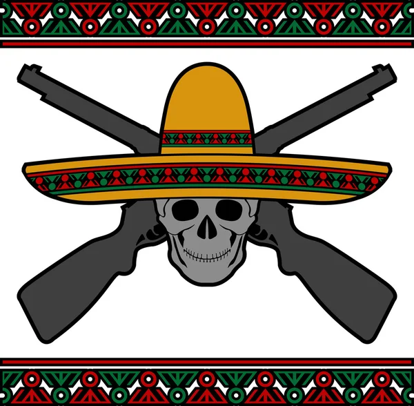 Crâne avec sombrero et fusils — Image vectorielle