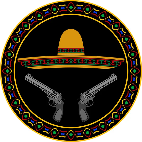 Sombrero and two pistols — Stock Vector