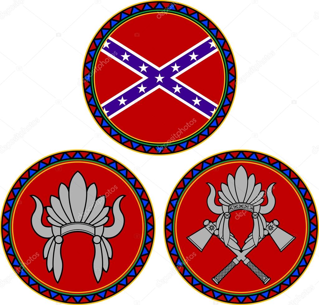 Confederate flag and indian headdress